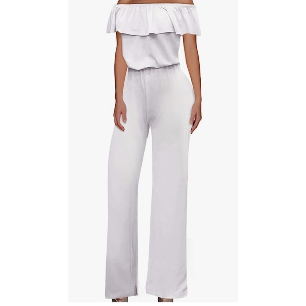 Women Romper Jumpsuit Medium‎ High Waist Wide Leg Formal Elegant Ruffle Stretch